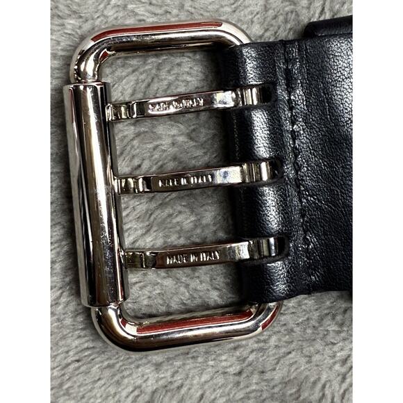 Fendi Black Leather Triple Buckle Belt Italy 90/36 Stitch Detail Genuine Leather - Picture 4 of 9